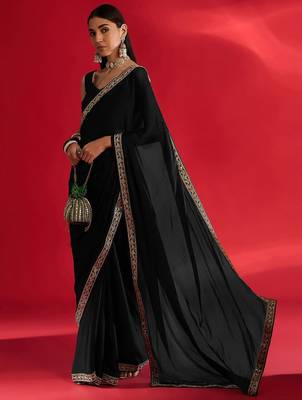 black embroidered satin saree 2