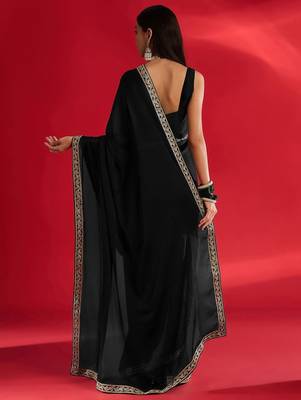 black embroidered satin saree 3