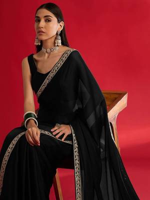 black embroidered satin saree 4