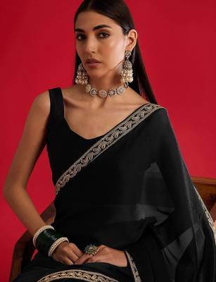black embroidered satin saree 5