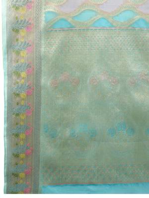 blue woven design zari organza banarasi saree 5