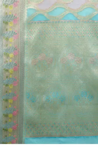 blue woven design zari organza banarasi saree