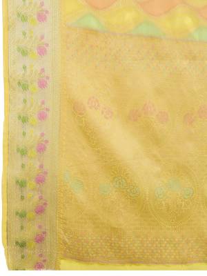 yellow woven design zari organza banarasi saree 5