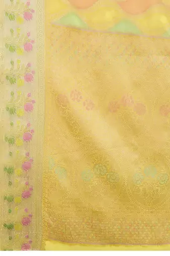 yellow woven design zari organza banarasi saree