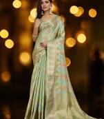 green woven design zari organza banarasi saree