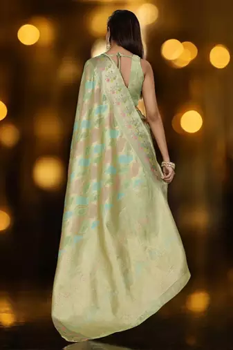 green woven design zari organza banarasi saree