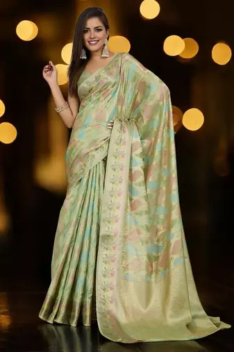 green woven design zari organza banarasi saree