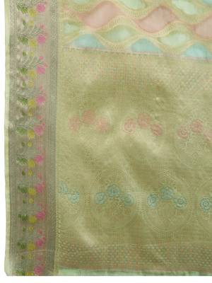 green woven design zari organza banarasi saree 5