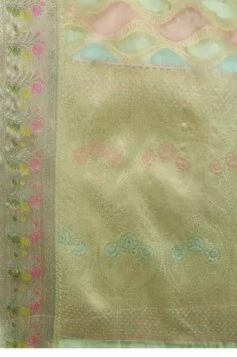 green woven design zari organza banarasi saree