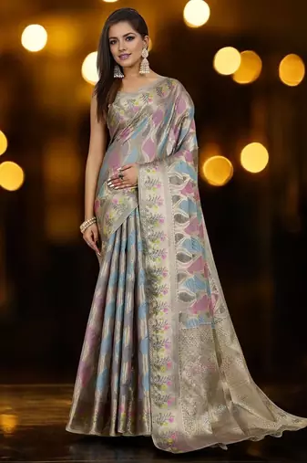 blue woven design zari organza banarasi saree