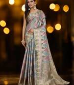blue woven design zari organza banarasi saree