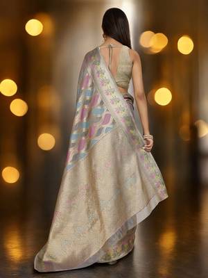 blue woven design zari organza banarasi saree 2