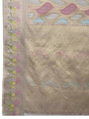 blue woven design zari organza banarasi saree 5