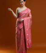 pink women ethnic motifs woven design cotton saree with blouse