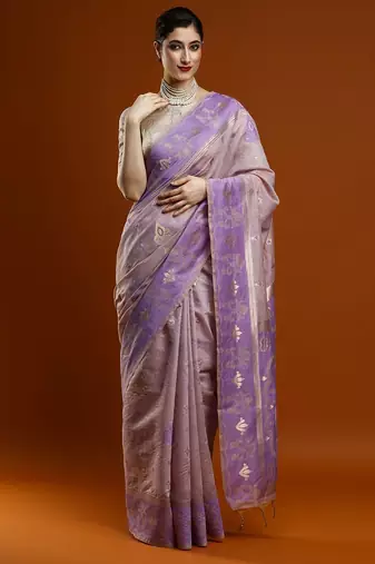 lavender ethnic motif woven design zari cotton saree with blouse