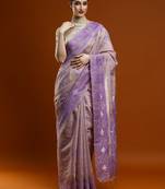 lavender ethnic motif woven design zari cotton saree with blouse
