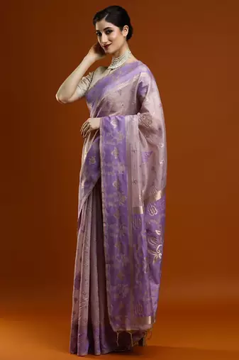 lavender ethnic motif woven design zari cotton saree with blouse
