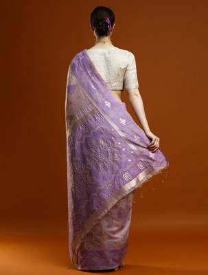 lavender ethnic motif woven design zari cotton saree with blouse 3