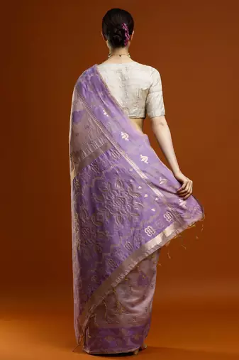 lavender ethnic motif woven design zari cotton saree with blouse