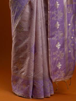 lavender ethnic motif woven design zari cotton saree with blouse 5