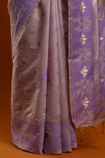 lavender ethnic motif woven design zari cotton saree with blouse