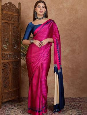 pink striped silk blend designer saree 1