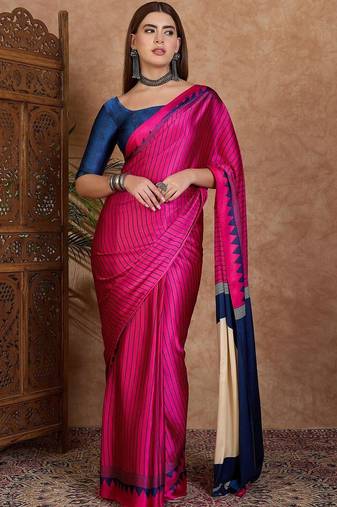 pink striped silk blend designer saree