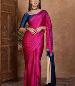 pink striped silk blend designer saree