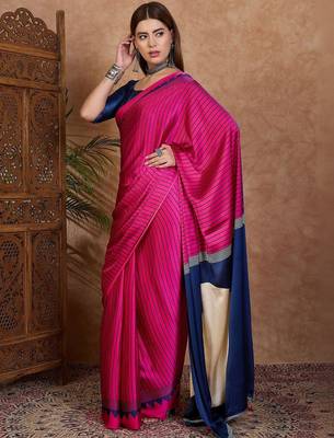 pink striped silk blend designer saree 2