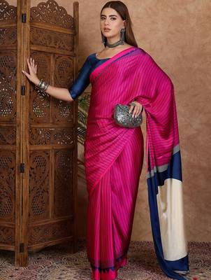 pink striped silk blend designer saree 3