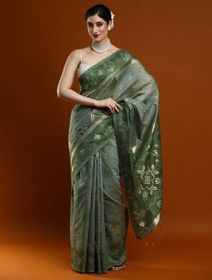 green woven design designer chanderi cotton blend saree 1