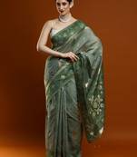 green woven design designer chanderi cotton blend saree