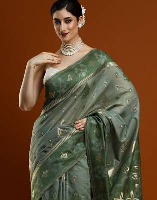 green woven design designer chanderi cotton blend saree 2