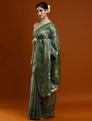 green woven design designer chanderi cotton blend saree 3