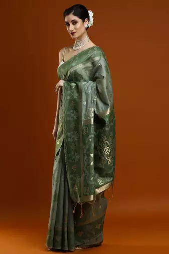 green woven design designer chanderi cotton blend saree
