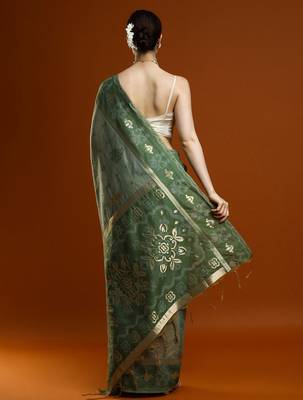 green woven design designer chanderi cotton blend saree 4