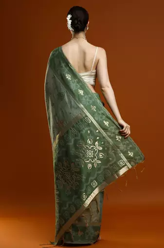 green woven design designer chanderi cotton blend saree