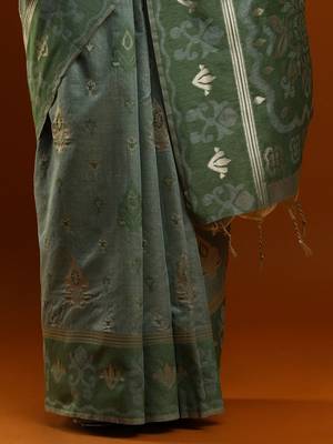 green woven design designer chanderi cotton blend saree 5