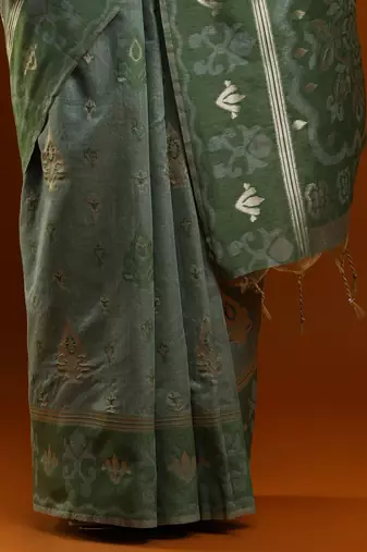 green woven design designer chanderi cotton blend saree