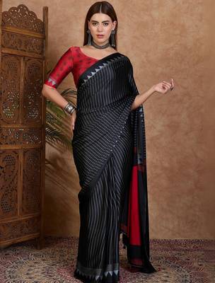 black striped silk blend designer saree 1