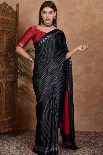black striped silk blend designer saree