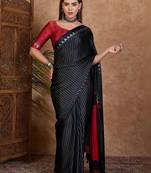 black striped silk blend designer saree
