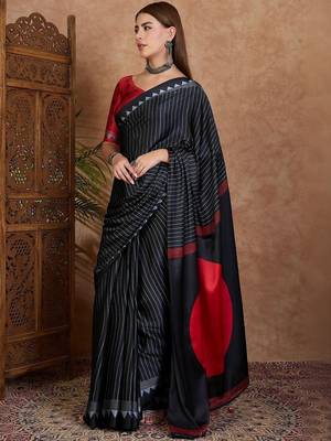 black striped silk blend designer saree 2