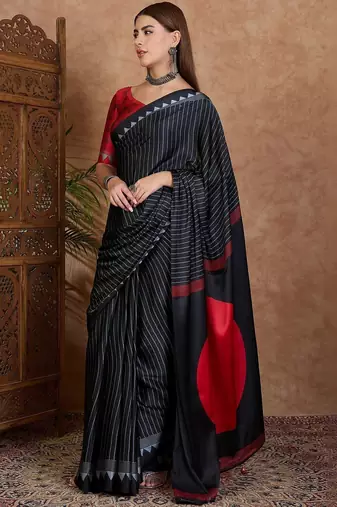 black striped silk blend designer saree