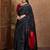 black striped silk blend designer saree