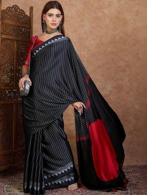 black striped silk blend designer saree 3