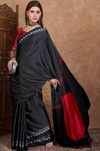 black striped silk blend designer saree