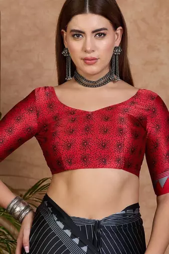 black striped silk blend designer saree