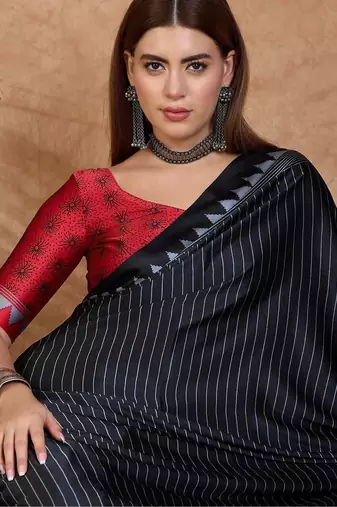 black striped silk blend designer saree
