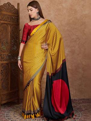 yellow striped silk blend saree 1